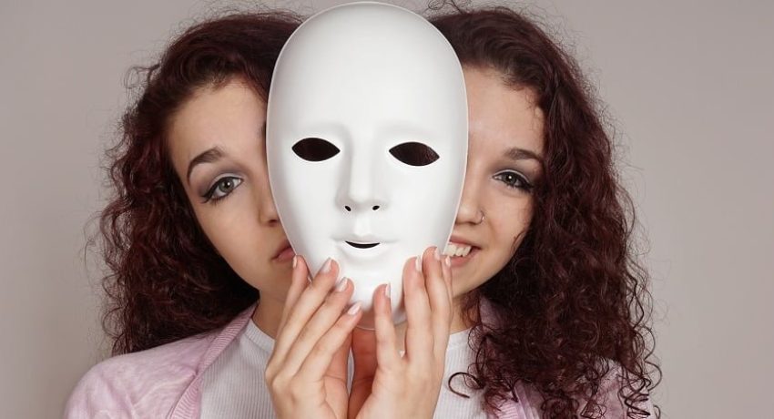two-faced happy sad woman manic depression or schizophrenia concept